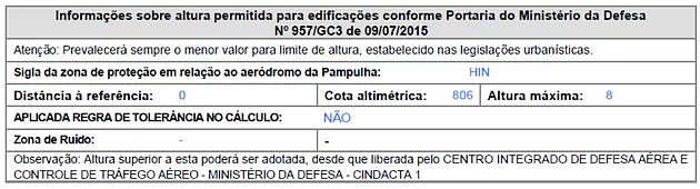 Informações sobre altura permitida para edificações, conforme portaria do Ministério da Defesa